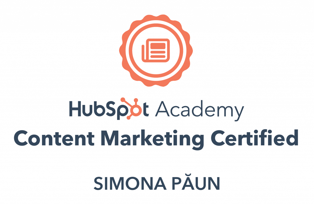 logo hubspot academy content marketing certified simona păun