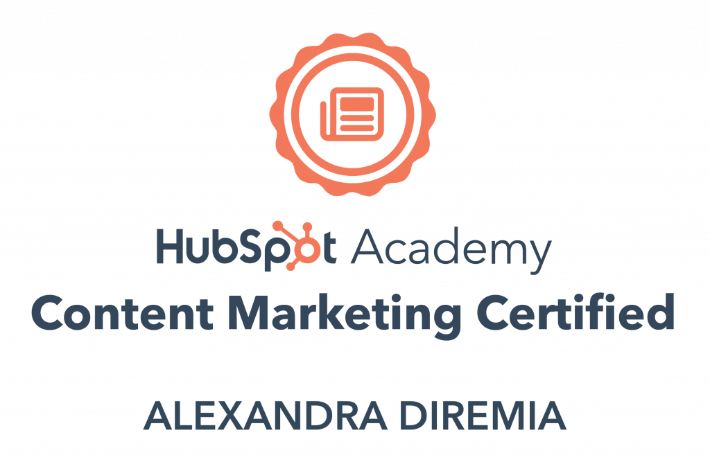 logo hubspot academy content marketing certified alexandra diremia